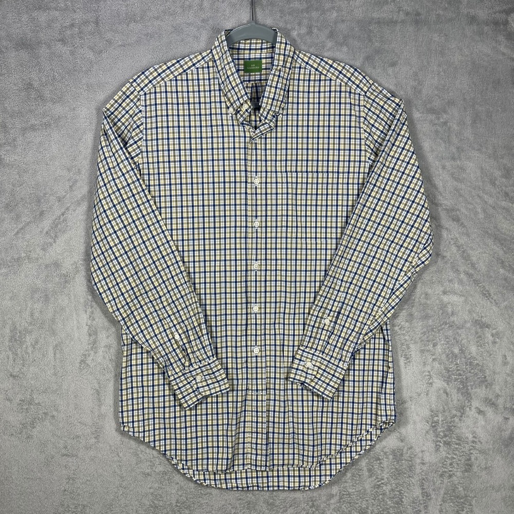Sid Mashburn Button Down Shirt Mens Medium Blue Yellow Check Long Sleeve